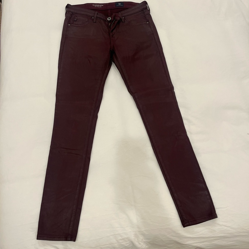 AG Maroon Coated Skinny Jeans